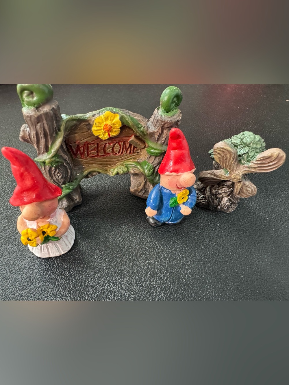Miniature Fairy Garden Gnome Couple Welcome Sign Windmill Set 4pc Landscape